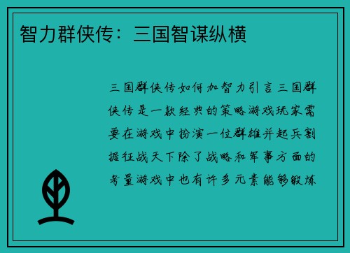 智力群侠传：三国智谋纵横